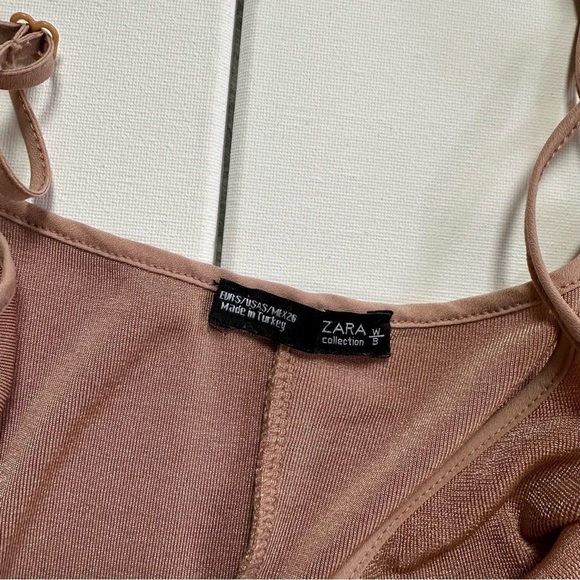 Zara Tan Silky Spaghetti Adjustable Strap Dress V-neckline Women Small - Picture 9 of 10